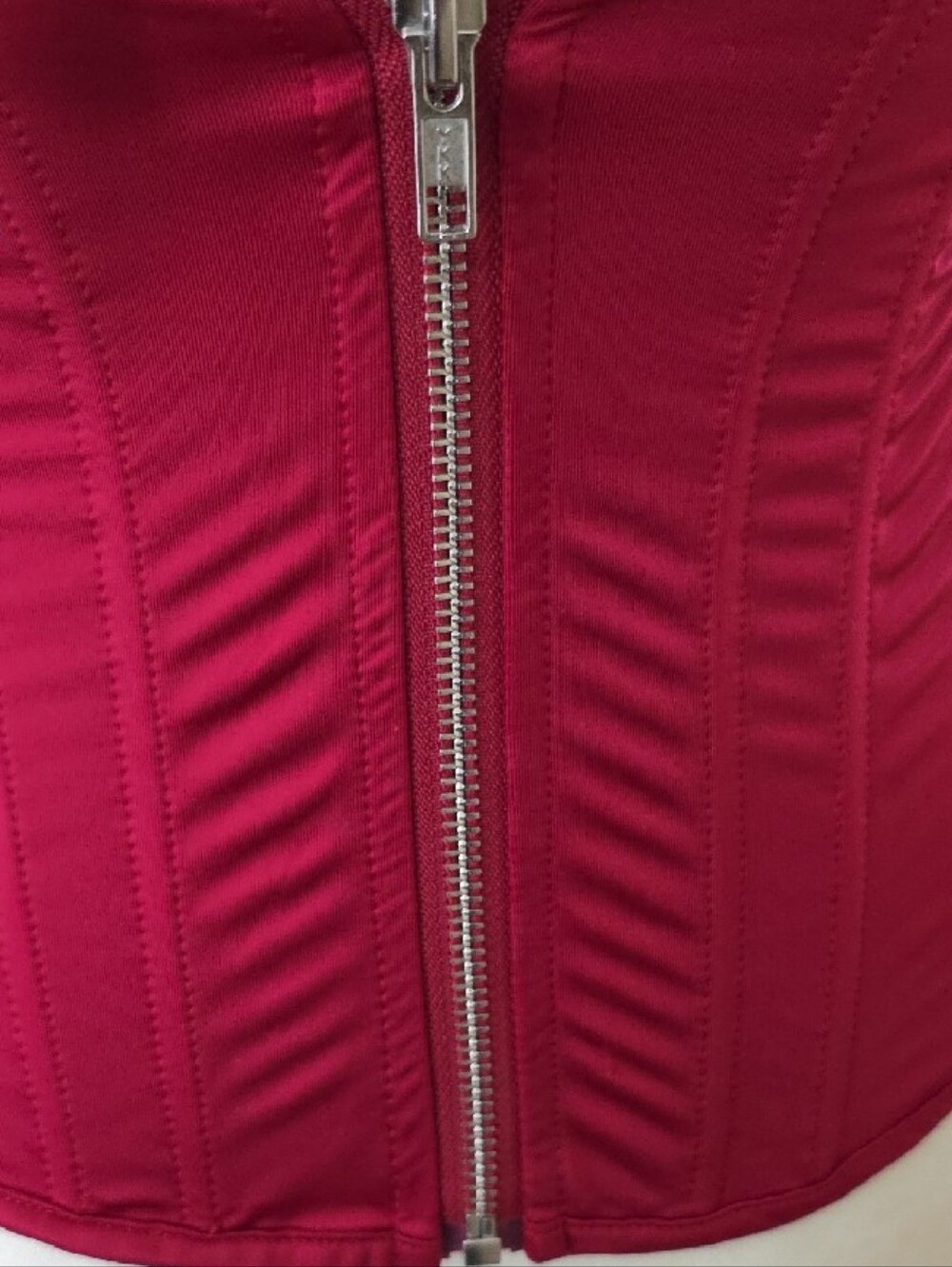 Akira Strapless Satin Burgundy Zip-Up Corset Top - Picture 3 of 5